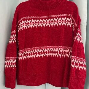 Red and White Patterned Women's Sweater